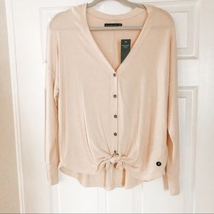 A&F tie-front button up cream top!